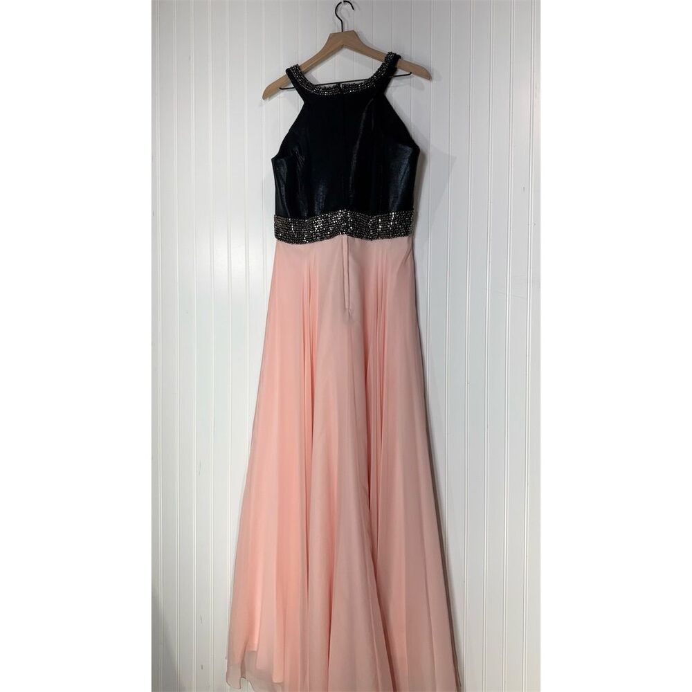 Mac Duggal Black & Blush High-Slit Halter Maxi Dress - Picture 8 of 12